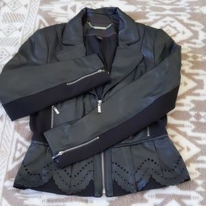LEATHER PONTE BLACK PEPLUM JACKET